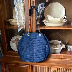 Talbots Denim Quilted Shoulder Bag w/goldtone chain and leather strap